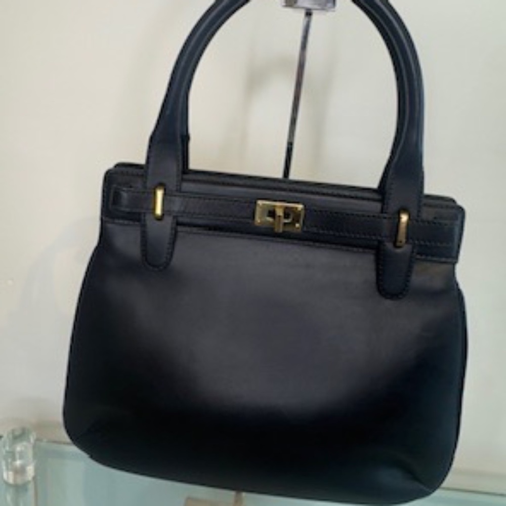 Vintage Gucci Turlock Black Leather Top Handle Handbag